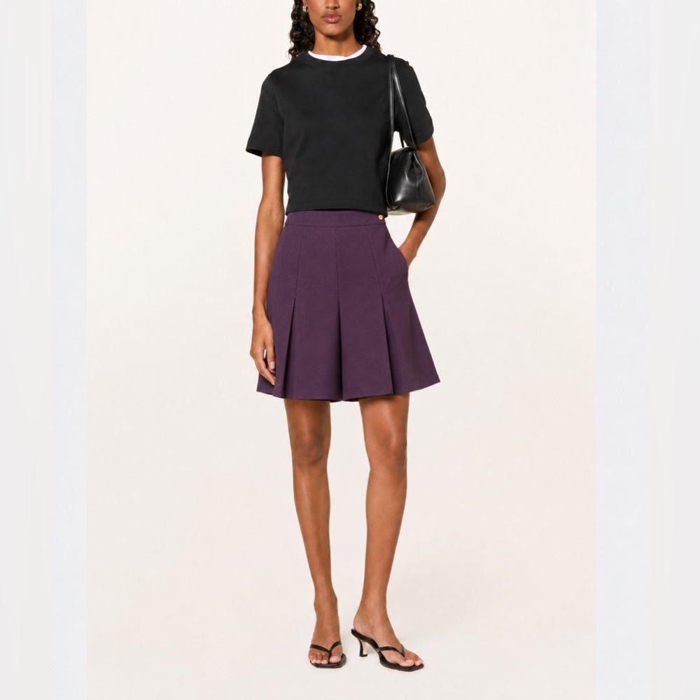VINTAGE - Aubergine Cotton Blend Culottes ~| Pleated Skirt Style Minimalist